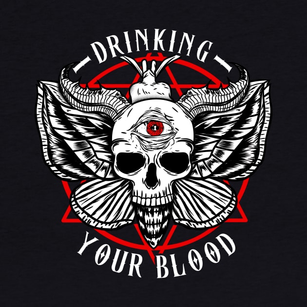 Drinking Your Blood - Satanic Vampire Moth T-Shirt by biNutz